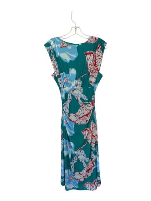 Cleobella Size XS Teal & Red Nylon Cap Sleeve Butterflies Elastic Waist Dress Teal & Red / XS