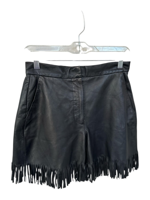 Bully Size 40 Black Lamb Skin Fringe Pockets Zip Fly Mini Shorts Black / 40