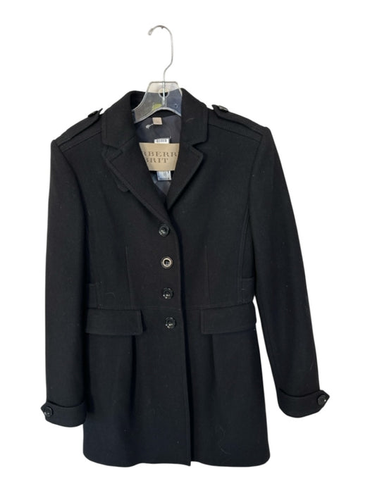 Burberry Size 4 Black Wool Blend Long Sleeve Button Up Trench Midi Coat Black / 4