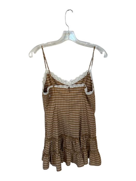Lioness Size M Tan & White Polyester Blend Spaghetti Strap Plaid Lace Trim Dress Tan & White / M