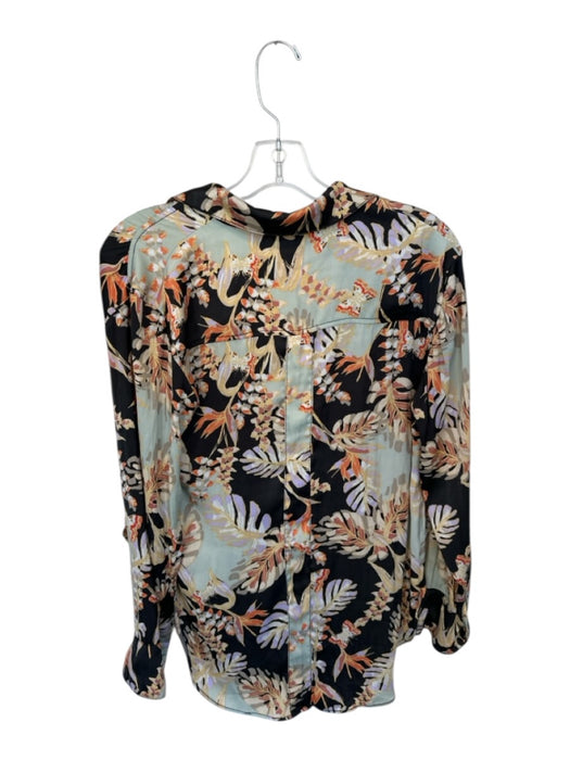 Free People Size XS Black & Orange Polyester Long Sleeve Botanical Top Black & Orange / XS