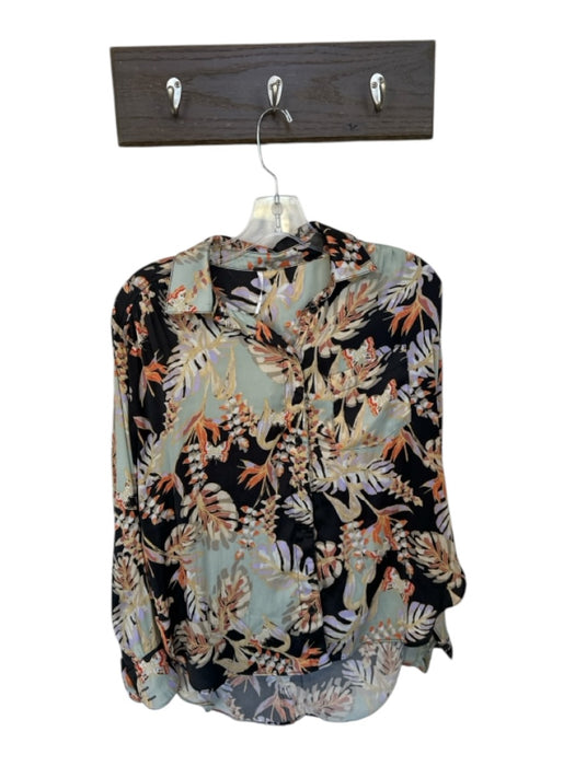 Free People Size XS Black & Orange Polyester Long Sleeve Botanical Top Black & Orange / XS