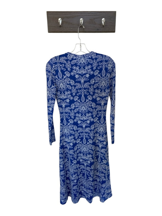 Johnny Was Size XS Blue & White Polyester Blend Long Sleeve Midi Dress Blue & White / XS