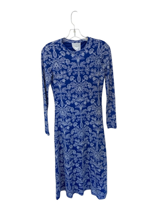 Johnny Was Size XS Blue & White Polyester Blend Long Sleeve Midi Dress Blue & White / XS