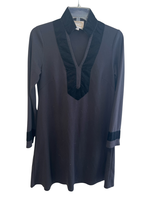 STS Size XS Black Polyester Blend Velvet Accent V Neck Midi Long Sleeve Dress Black / XS