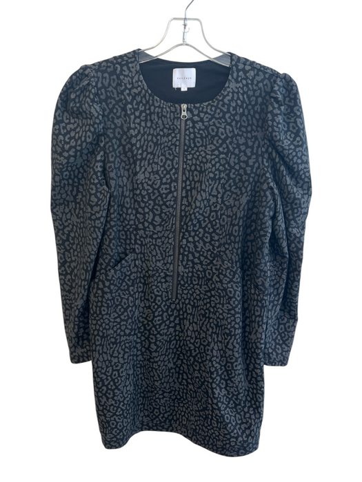 Sundays Size 2 Black Cotton Blend Cheetah Print Zip Front Round Neck Dress Black / 2