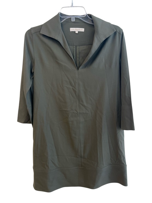 Ann Mashburn Size XS Green Acetate Blend Stitch Detail Wide Hem V Neck Dress Green / XS