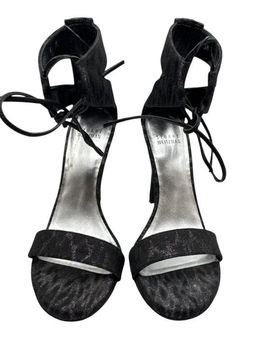 Stuart Weitzman Shoe Size 6 Black & Gunmetal Canvas Metallic Thread Sandals Black & Gunmetal / 6