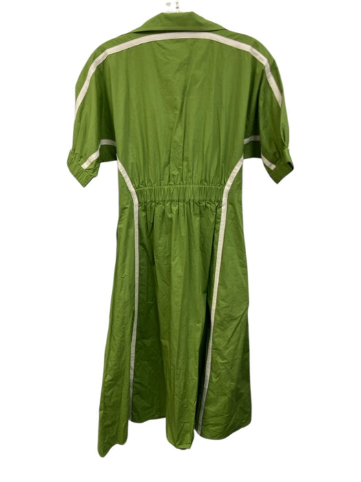 Lovebirds Size S Green & Beige Cotton Shirt Dress V Neck Short Sleeve Midi Dress Green & Beige / S