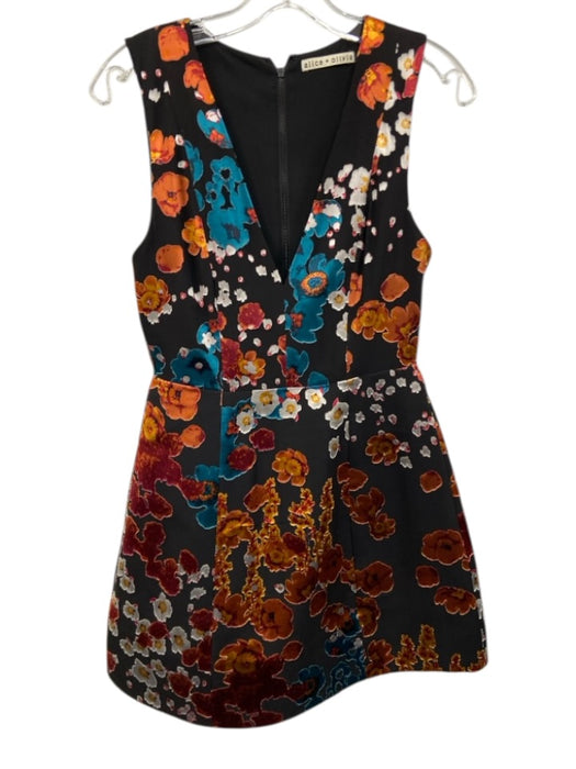 Alice & Olivia Size XS/S Black & Multi Viscose Blend Floral Sleeveless Dress Black & Multi / XS/S