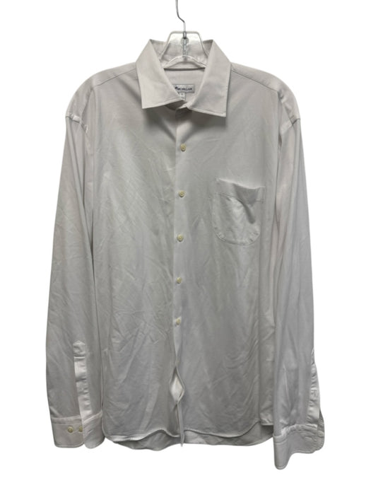 Peter Millar Size L White Polyester & Cotton button up Collar Long Sleeve Shirt White / L