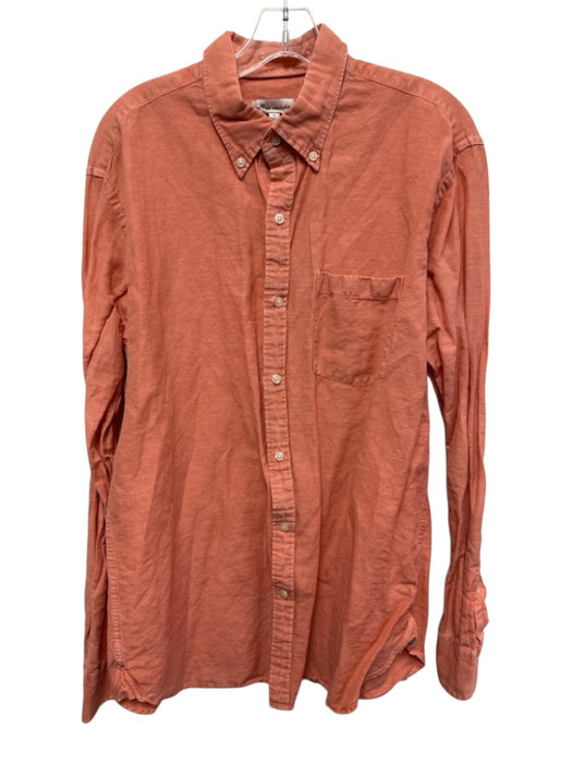 Peter Millar Size L Salmon Pink Linen & Cotton button up Solid Long Sleeve Shirt Salmon Pink / L