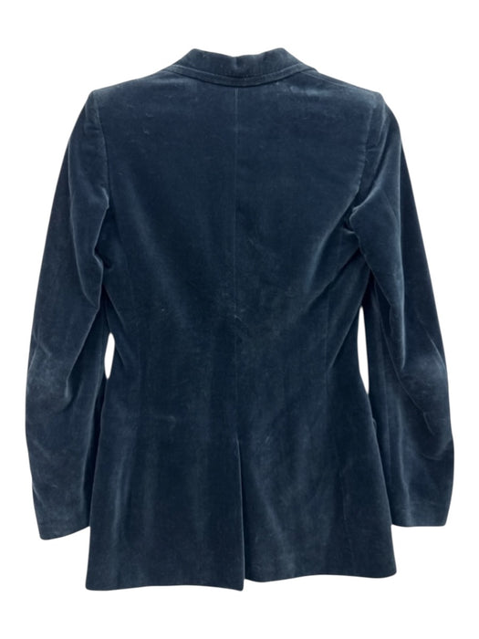 Chloe Size 34 Blue Cotton & Modal Velvet Buttons Flap Pockets Blazer Jacket Blue / 34