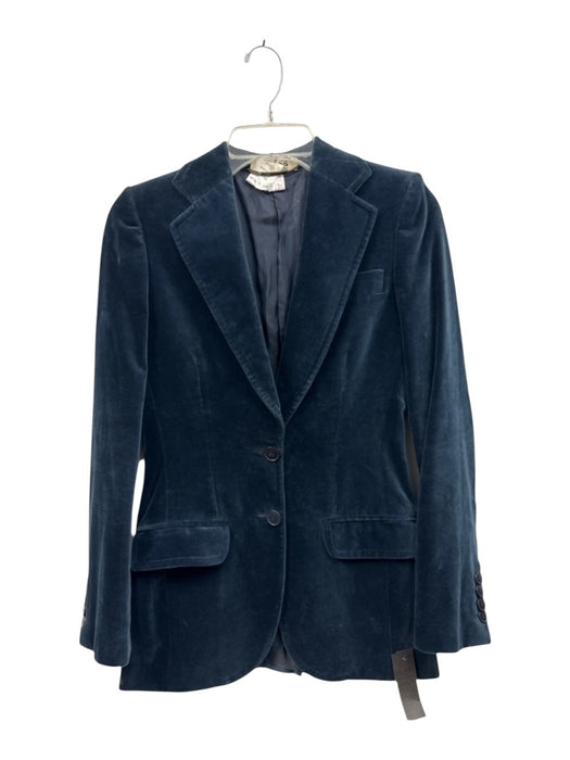 Chloe Size 34 Blue Cotton & Modal Velvet Buttons Flap Pockets Blazer Jacket Blue / 34