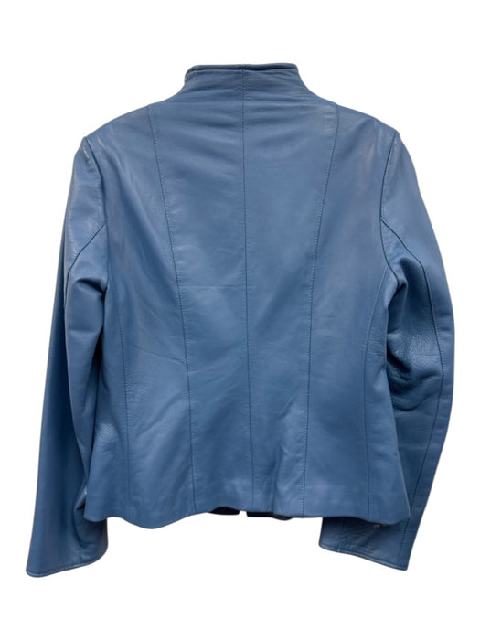 Alta Moda Size 40 Blue Leather High Neck Zip Up Pockets Jacket Blue / 40