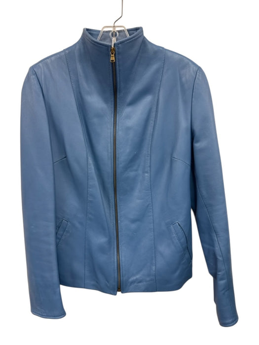 Alta Moda Size 40 Blue Leather High Neck Zip Up Pockets Jacket Blue / 40