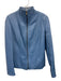 Alta Moda Size 40 Blue Leather High Neck Zip Up Pockets Jacket Blue / 40
