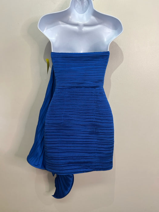 AMUR Size 00 Royal Blue Recycled Polyester Tube Top Side ruffle Plisse Dress