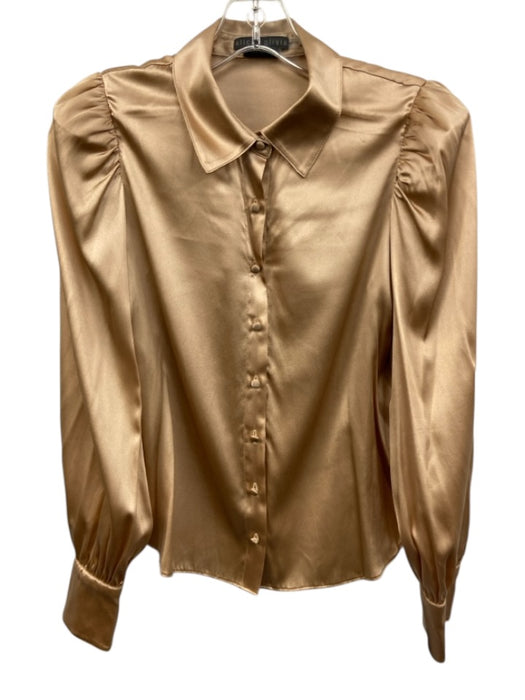 Alice + Olivia Classics Size S Peach Beige Silk Blend Long Sleeve Button Up Top Peach Beige / S