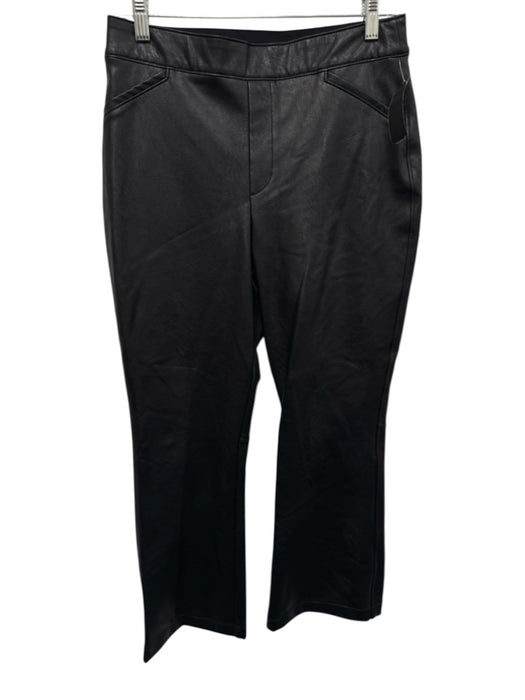 Spanx Size L Black Polyester Blend Faux Leather Straight Leg Elastic Waist Pants Black / L