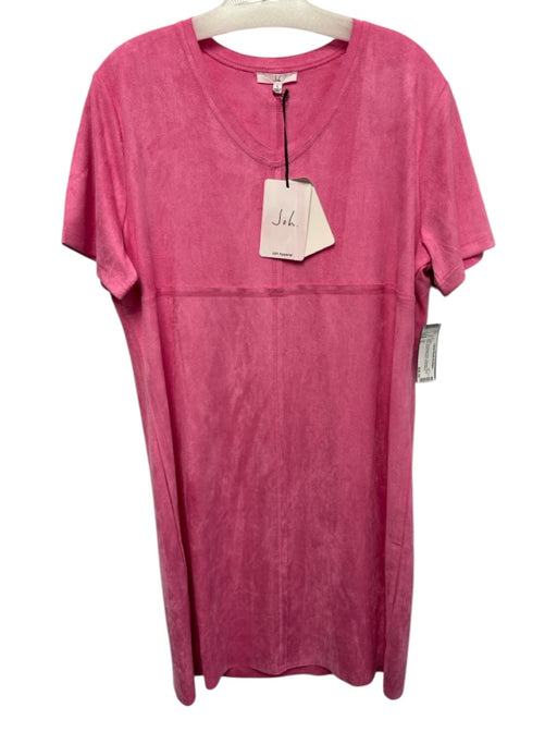 Joh. Size L Bubblegum Pink Polyester Blend Faux Suede Paneled Short Sleeve Dress Bubblegum Pink / L