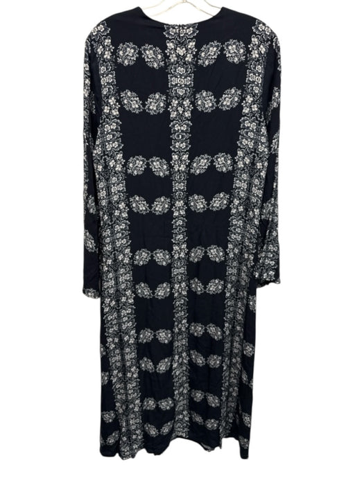 Hyacinth House Size L Black & Beige Rayon Floral Trim Long Sleeve Midi Dress Black & Beige / L