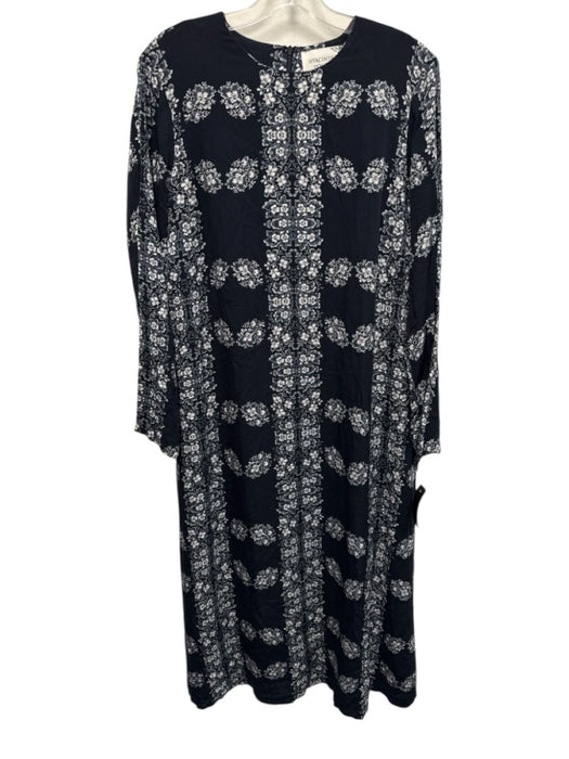 Hyacinth House Size L Black & Beige Rayon Floral Trim Long Sleeve Midi Dress Black & Beige / L