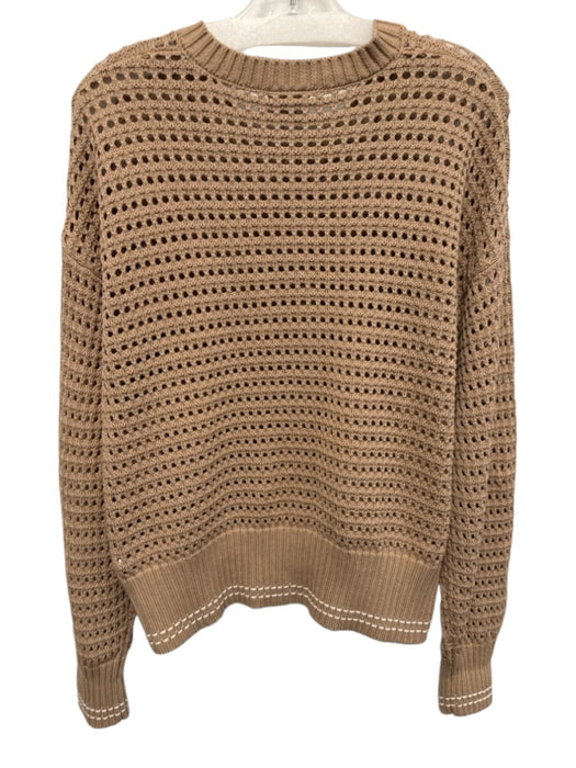 Varley Size S Beige Cotton Ribbed Trim Open Knit Relaxed Cardigan Beige / S