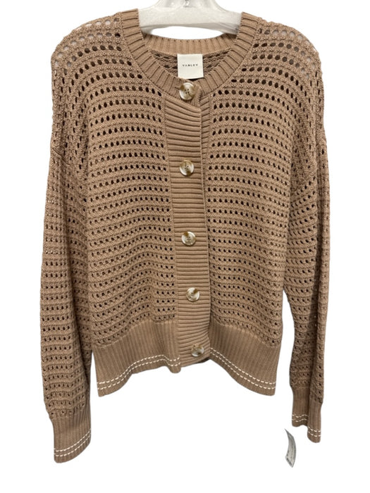 Varley Size S Beige Cotton Ribbed Trim Open Knit Relaxed Cardigan Beige / S