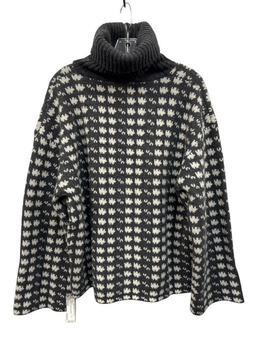 Holzweiler Size Small Gray & Cream Wool Abstract V Neck Knit Long Sleeve Sweater Gray & Cream / Small