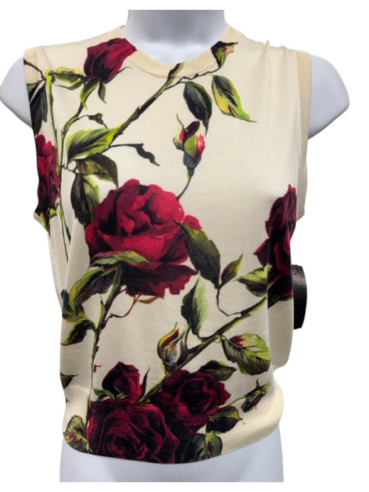 Dolce & Gabbana Cream, Pink, Green Silk Floral Cardigan Tank Set Sweater Set Cream, Pink, Green