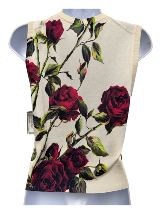 Dolce & Gabbana Cream, Pink, Green Silk Floral Cardigan Tank Set Sweater Set Cream, Pink, Green