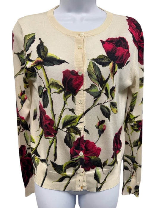 Dolce & Gabbana Cream, Pink, Green Silk Floral Cardigan Tank Set Sweater Set Cream, Pink, Green