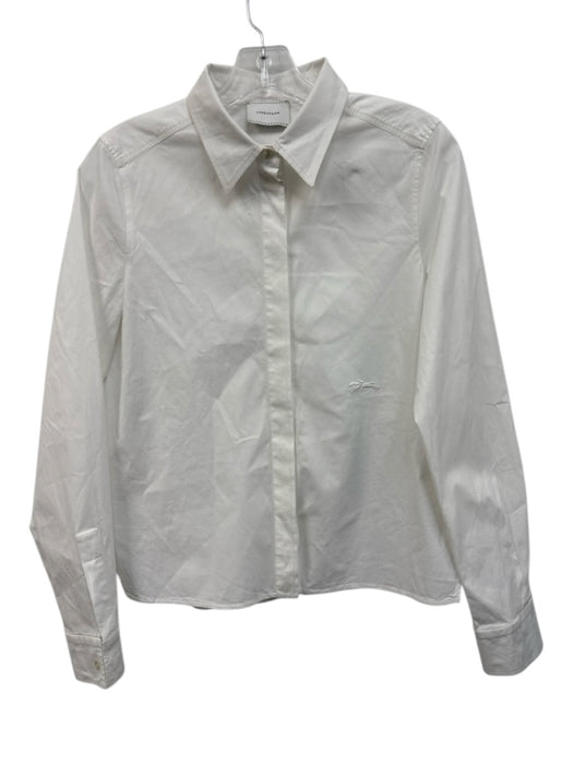 Longchamp Size 36 White Cotton Blend Button Down Long Sleeve Collared Poplin Top White / 36