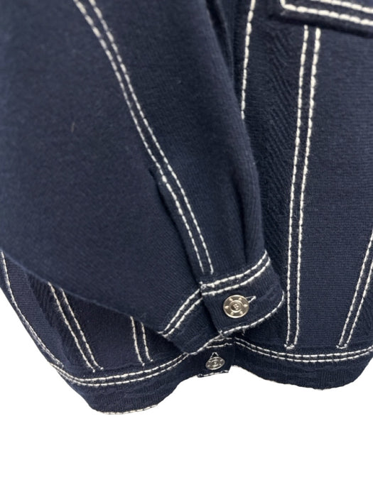 BARRIE Size XS/S Navy Cashmere Blend Buttons White Stitch Detail Knit Jacket Navy / XS/S