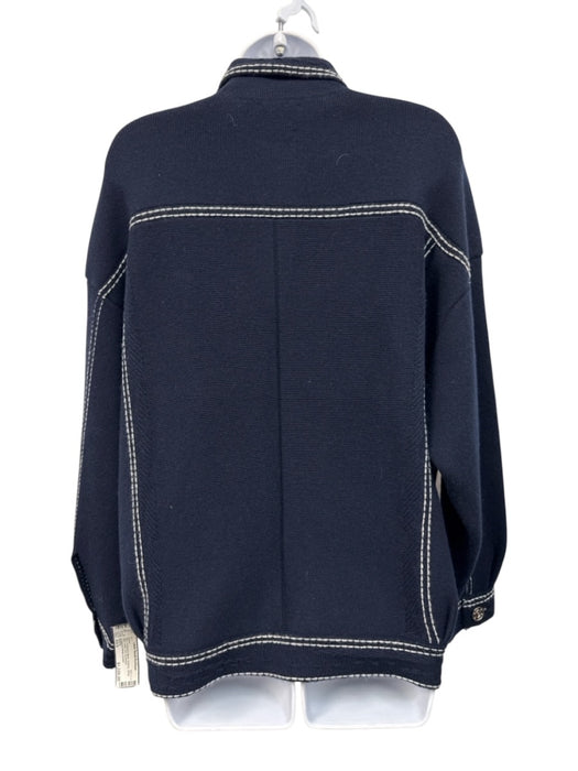 BARRIE Size XS/S Navy Cashmere Blend Buttons White Stitch Detail Knit Jacket Navy / XS/S