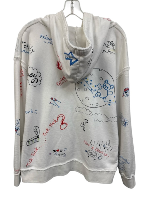 Mira Mikati Size 2/XS White & Multi Cotton Graphic Long Sleeve Hoodie Sweater White & Multi / 2/XS