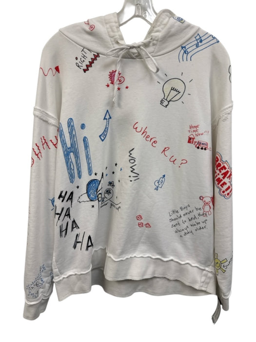 Mira Mikati Size 2/XS White & Multi Cotton Graphic Long Sleeve Hoodie Sweater White & Multi / 2/XS