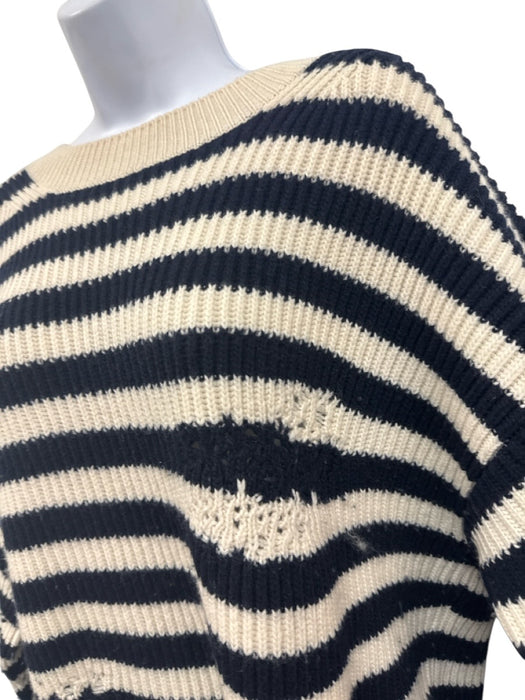 Christian Dior Size 8 Black & Cream Wool Blend Stripe Knit Long Sleeve Sweater Black & Cream / 8