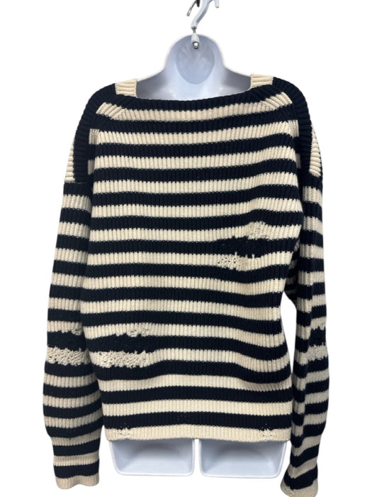 Christian Dior Size 8 Black & Cream Wool Blend Stripe Knit Long Sleeve Sweater Black & Cream / 8