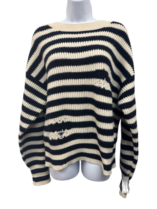 Christian Dior Size 8 Black & Cream Wool Blend Stripe Knit Long Sleeve Sweater Black & Cream / 8