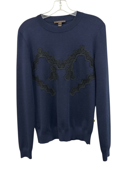 Louis Vuitton Size Small Navy Wool Blend Lace Detail Long Sleeve Knit Sweater Navy / Small