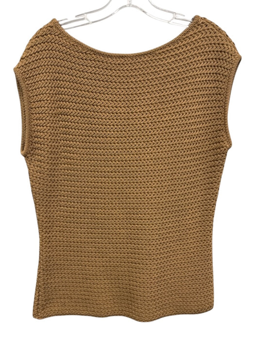 Carolina Herrera Size L Tan Brown Silk Knit Sleeveless Woven Sweater Tan Brown / L