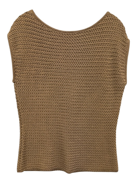 Carolina Herrera Size L Tan Brown Silk Knit Sleeveless Woven Sweater Tan Brown / L