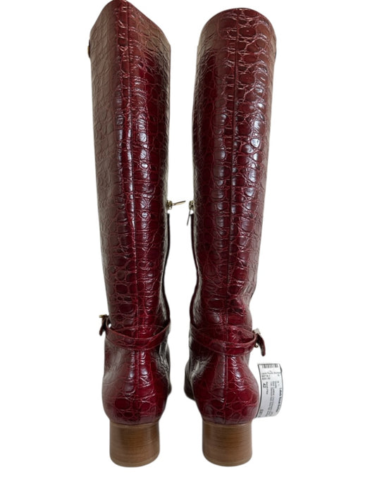 Sarah Flint Shoe Size 42 Red Leather Croc Embossed Round Toe Stacked Heel Boots Red / 42
