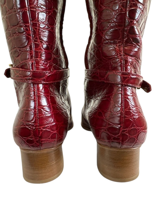 Sarah Flint Shoe Size 42 Red Leather Croc Embossed Round Toe Stacked Heel Boots Red / 42