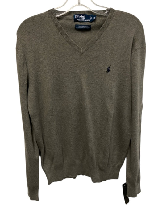 Polo Size XL Gray Cotton Solid V Neck Men's Long Sleeve Shirt Gray / XL
