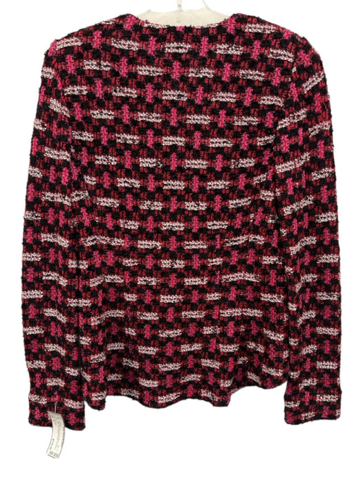 St. John Size 6 Pink, Red, Black Rayon Blend Long Sleeve Knit One Button Sweater Pink, Red, Black / 6