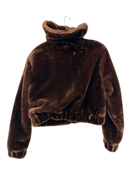 BlankNYC Size S Brown Polyester Faux Fur Zip Front foldover collar Jacket Brown / S