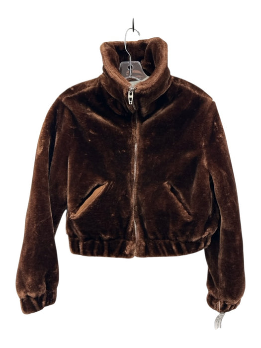 BlankNYC Size S Brown Polyester Faux Fur Zip Front foldover collar Jacket Brown / S